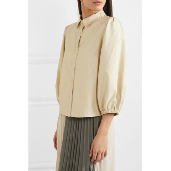 NEW Medium M The Frankie Shop Leandra Faux Leather Shirt In Beige Button Down - Picture 2 of 9